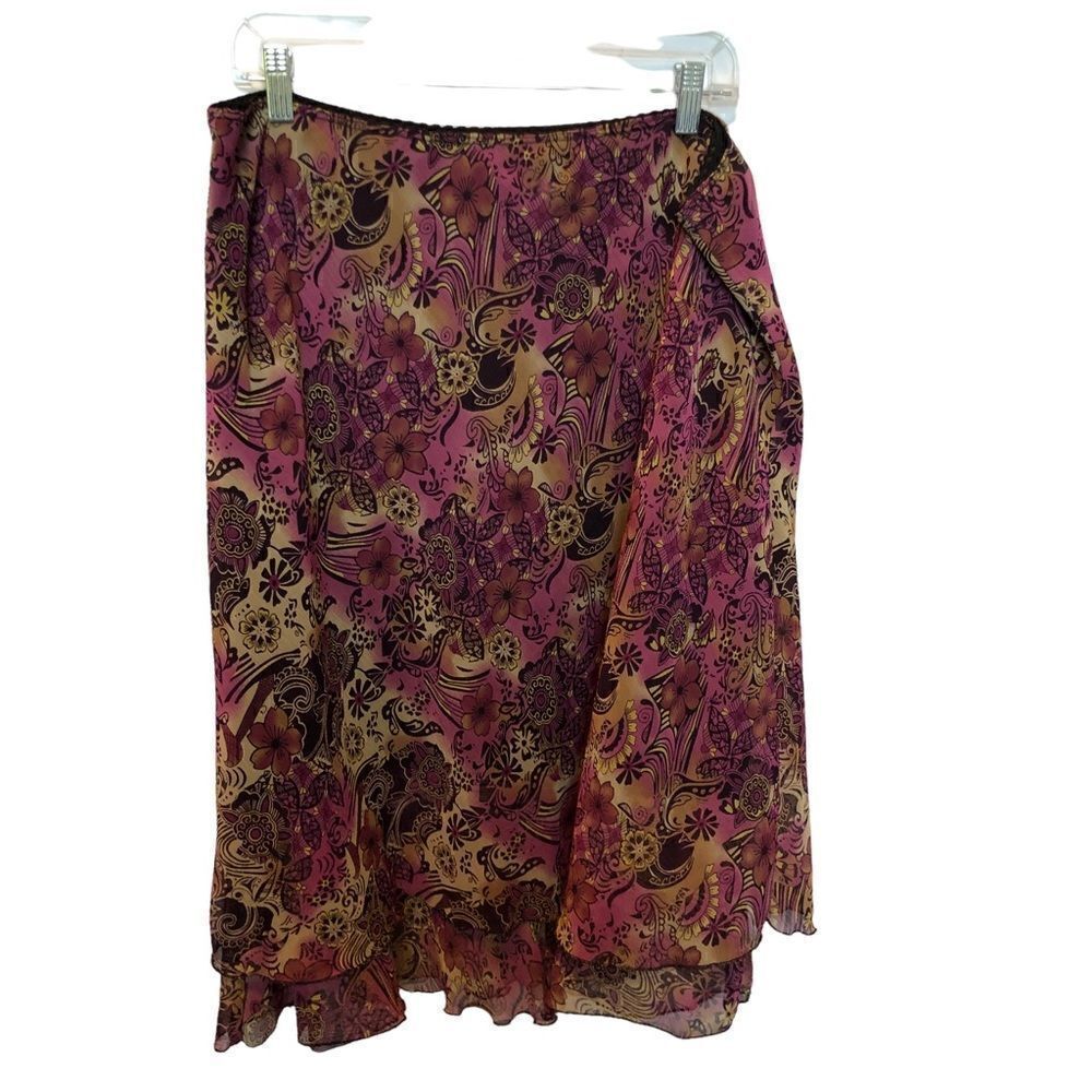 Briggs New York Skirt Midi purple/brown floral lined XL